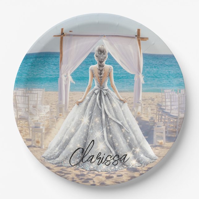 Bride Wedding Day Beach Wedding Fancy Gown Bridal Paper Plates (Front)