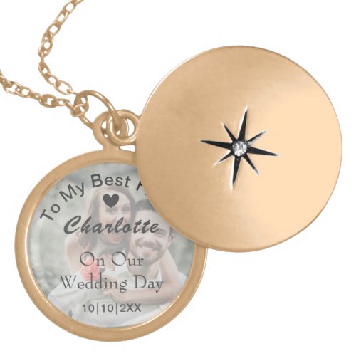 Bride Wedding Day Keepsake Gift Personalized Photo Gold Plated Necklace