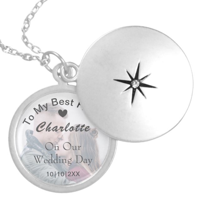 Bride Wedding Day Keepsake Gift Personalized Photo Locket Necklace (Front)