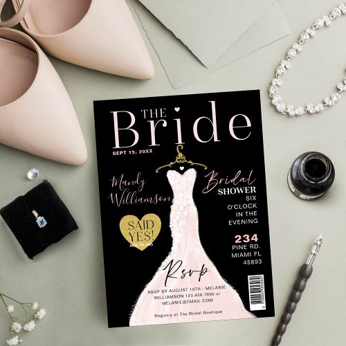 Bride Wedding Dress Bridal Shower Magazine Cover I Invitation