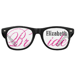 Bride Wedding Favor Black and Pink Custom Name A01 Retro Sunglasses