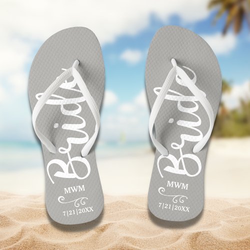 Bride Wedding Favor Custom Name Monogram Gray Flip Flops