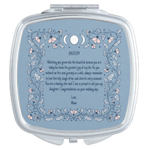 Bride Wedding Gift from Mom Blue Floral Boho Compact Mirror