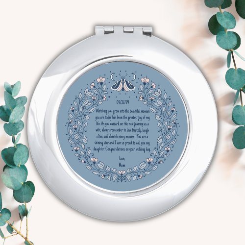 Bride Wedding Gift from Mom Blue Floral Boho Compact Mirror