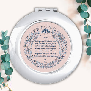 Bride Wedding Gift from Mom Pink Blue Floral Boho Compact Mirror
