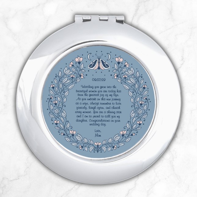 Bride Wedding Gift from Mom Something Blue Boho Compact Mirror (Creator Uploaded)