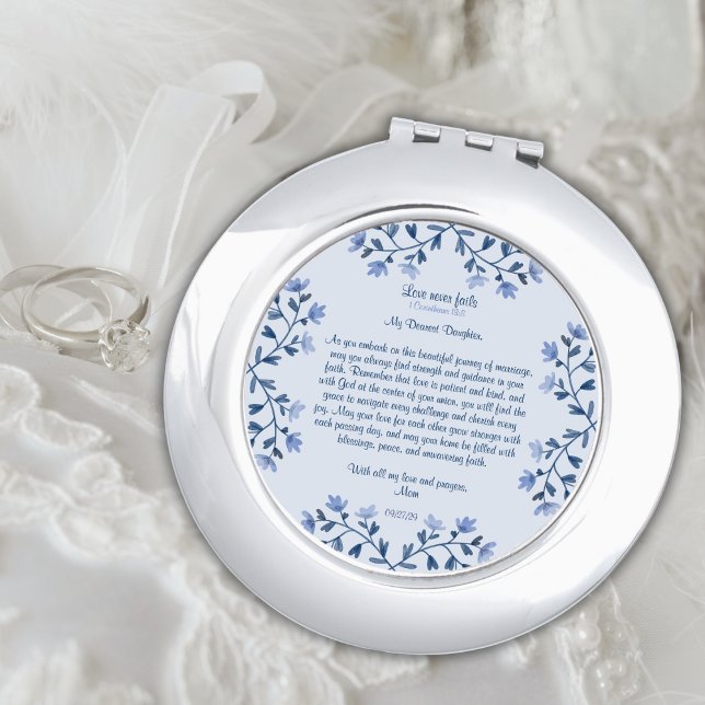 Bride Wedding Gift from Mom Something Blue Floral Compact Mirror (Creator Uploaded)