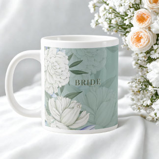 Bride Wedding Gift – Sage Green & Peonies Giant Coffee Mug