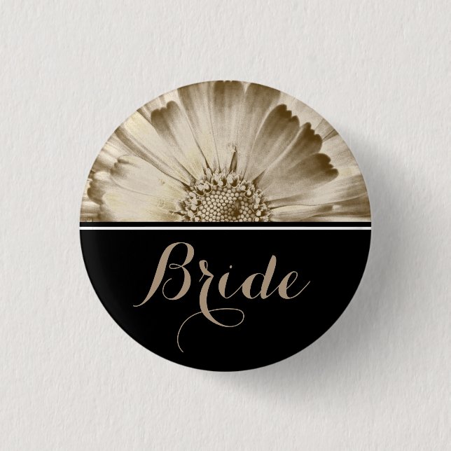 Bride Wedding Gold Daisy Pinback Button (Front)