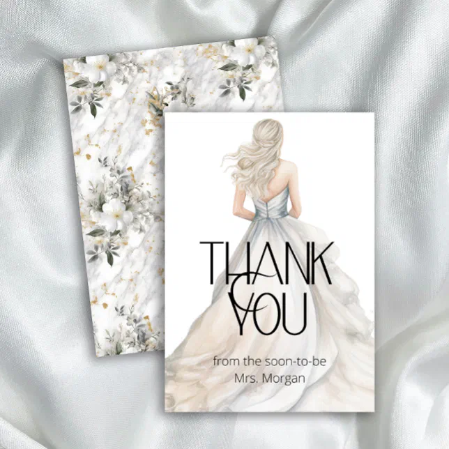 Bride Wedding Gown Bridal Shower Thank You Card | Zazzle