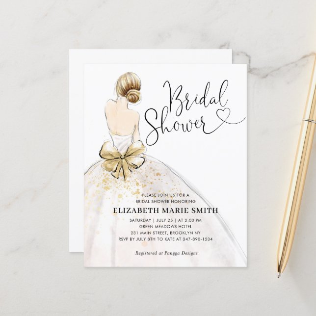 Bride Wedding Gown Budget Bridal Shower Invitation Bride Wedding Gown Budget Bridal Shower Invitation