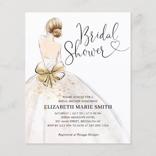 Bride Wedding Gown Budget Bridal Shower Invitation