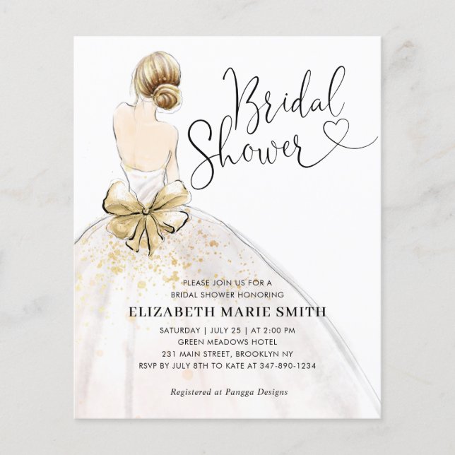 Bride Wedding Gown Budget Bridal Shower Invitation (Front)