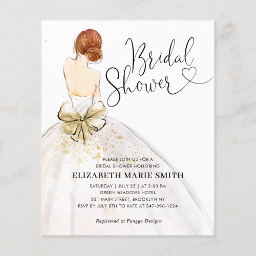 Bride Wedding Gown Budget Bridal Shower Invitation