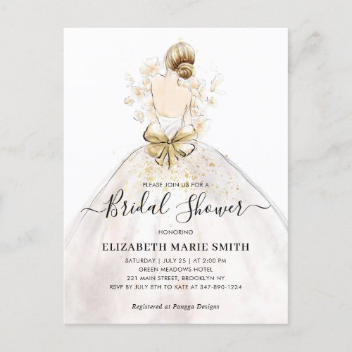 Bride Wedding Gown Dress Bridal Shower Invitation Postcard