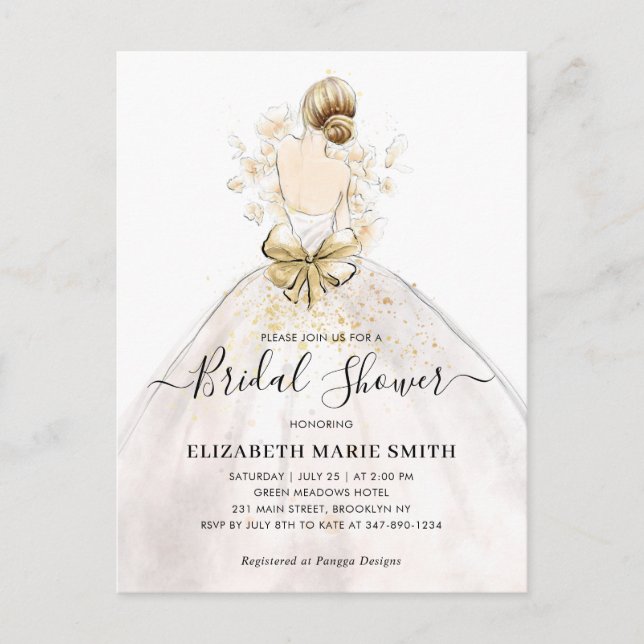 Bride Wedding Gown Dress Bridal Shower Invitation Postcard (Front)