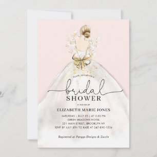 Bride Wedding Gown Dress Floral Pink Bridal Shower Invitation