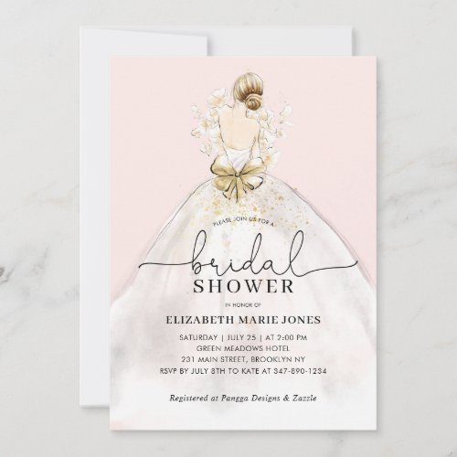 Bride Wedding Gown Dress Floral Pink Bridal Shower Invitation