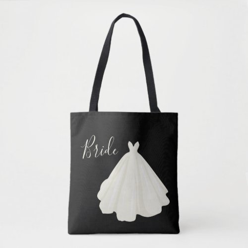 Bride Wedding Gown Script Black White Chic Tote Bag