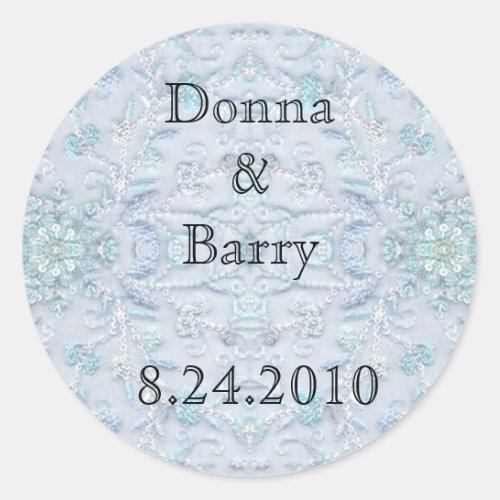 Bride Wedding  lace pale blue Classic Round Sticker