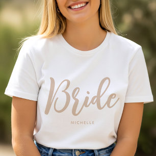Bride Wedding Personalized Name Beige White T-Shirt