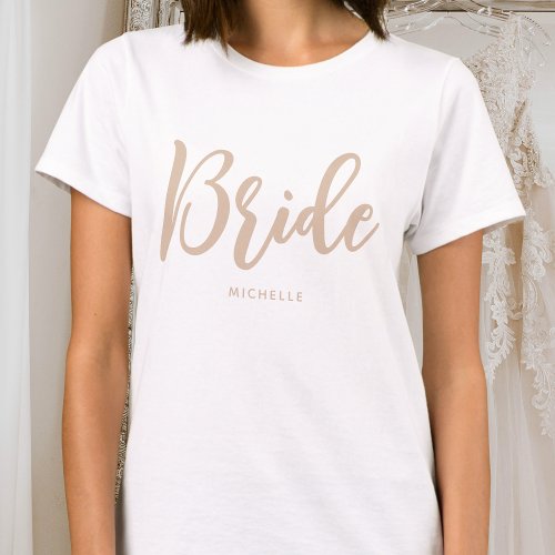 Bride Wedding Personalized Name Beige White T_Shirt