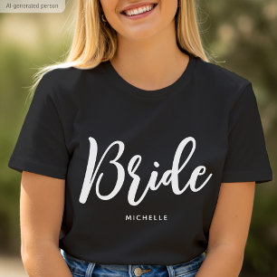 Bride Wedding Personalized Name Black White T-Shirt