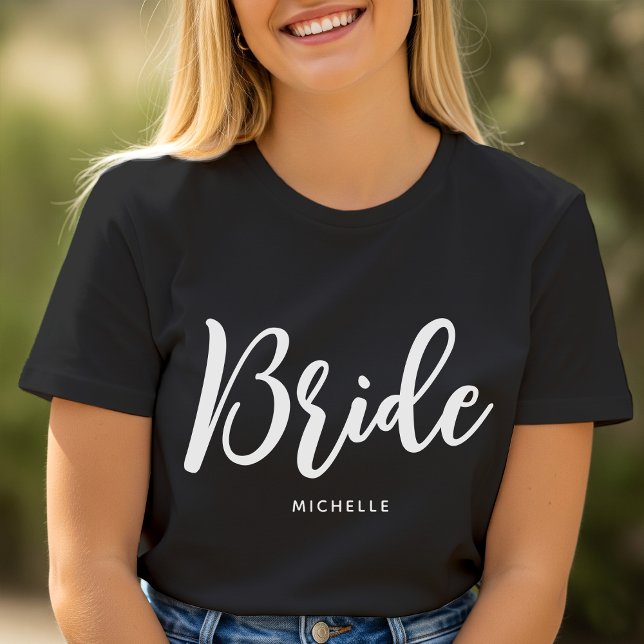Bride Wedding Personalized Name Black White T-Shirt (Creator Uploaded)