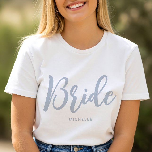 Bride Wedding Personalized Name Dusty Blue T-Shirt (Creator Uploaded)