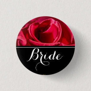 Bride Wedding Red Roses Button