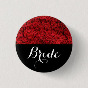 Bride Wedding Red Roses Button