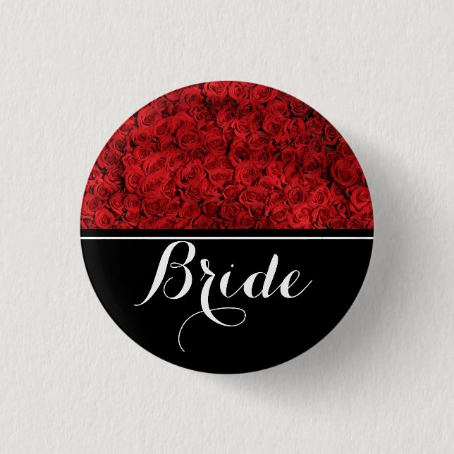 Bride Wedding Red Roses Button (Front)