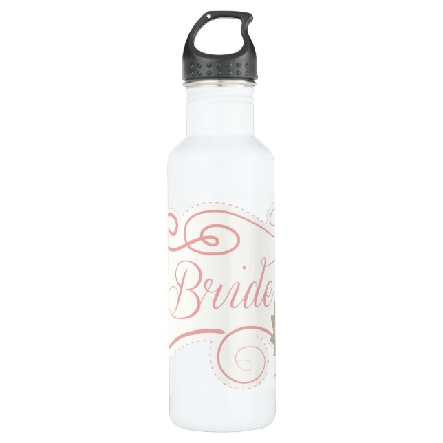 Bride Wedding Rings And Flowers Stainless Steel Water Bottle (Front)