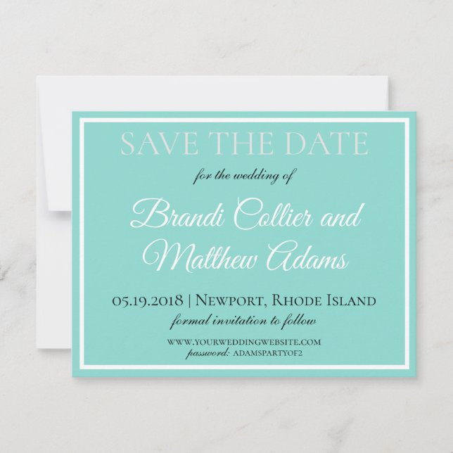 Bride & Wedding Suite Elegant Teal Blue Save The Date (Front)