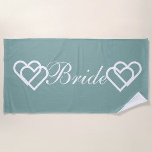 Bride Wedding Teal White Hearts Beach Towel