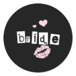 Bride White and Pink on Black Classic Round Sticker