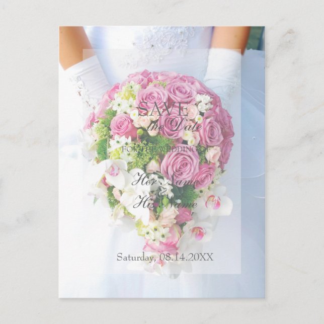 Bride White Flower Bouquet Wedding Save the Date Announcement Postcard (Front)