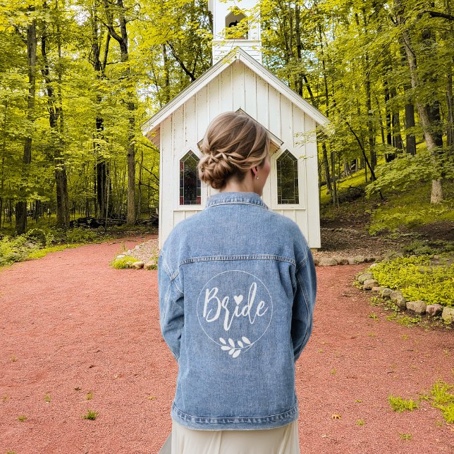Bride white frame and olive branch wedding denim jacket (Creator Uploaded)