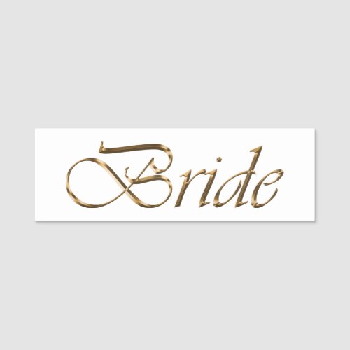 Bride white gold elegant script calligraphy chic name tag