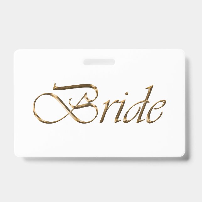 Bride white gold script calligraphy elegant chic badge (Front)