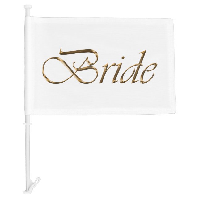 Bride white gold script calligraphy elegant chic car flag (Front)