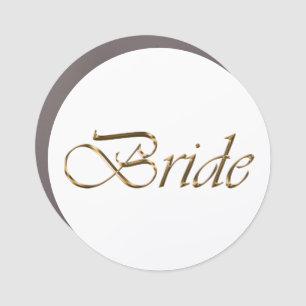 Bride white gold script calligraphy elegant chic car magnet