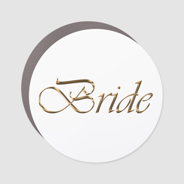 Bride white gold script calligraphy elegant chic car magnet (Front)