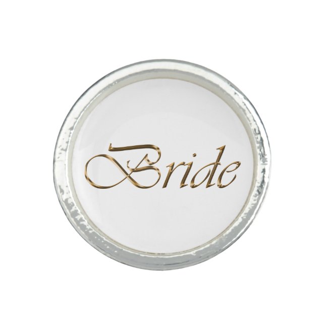 Bride white & gold script calligraphy elegant chic ring (Front)