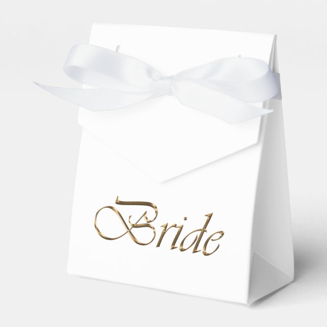 Bride white gold script calligraphy stylish chic favor boxes (Front Side)