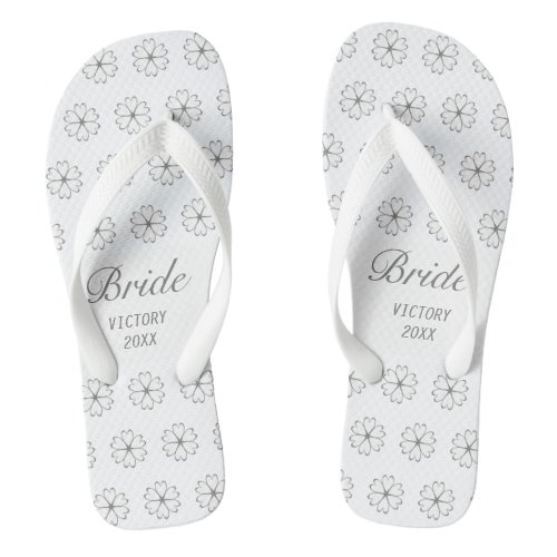 Bride White Heart Flower Pattern on White Flip Flops