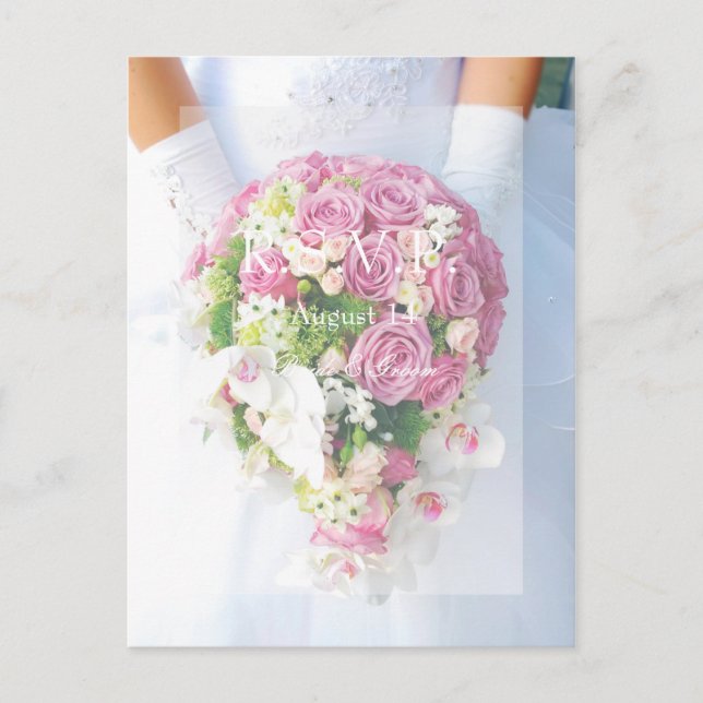 Bride White Lace and Flower Bouquet Wedding RSVP Invitation Postcard (Front)