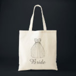 BRIDE White Princess Wedding Dress Bridal Tote Bag<br><div class="desc">Tote bag features an original marker illustration of a white princess style wedding dress, with BRIDE in a fun font. Perfect as a gift for the bride! Designer is available to create and upload custom designs to match the colors and themes of your wedding--click "Ask this Designer" to begin the...</div>