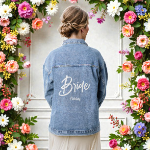 Bride White Script Wedding Denim Jacket