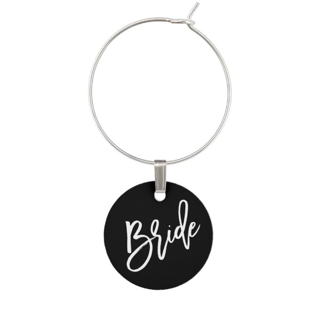 Bride White Script Wine Glass Charm (Front)